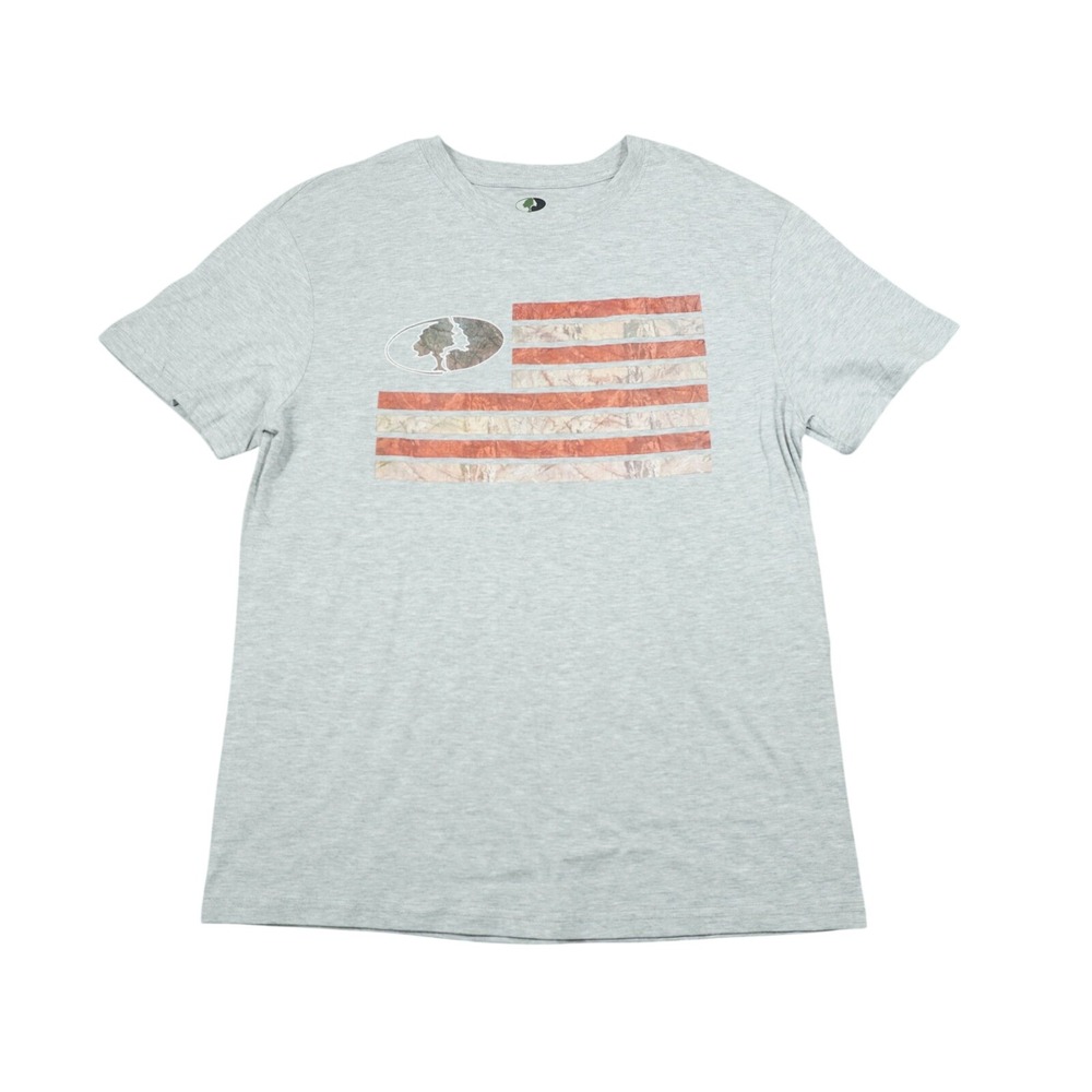 Mossy Oak Women's Large Gray Camo American Flag Graphic T-Shirt Short Sleeve